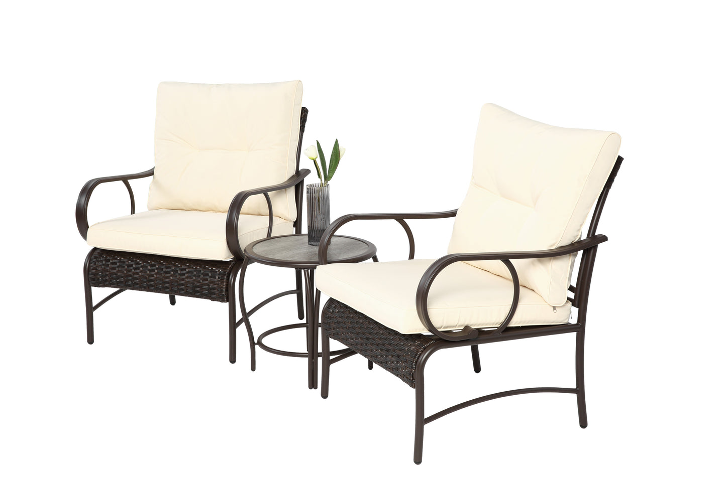 Segmart 3-piece Patio Set , outdoor wicker furniture combination,With cushion，2 comfortable rattan chairs and coffee table, white