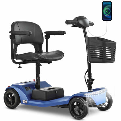 SEGMART 4 Wheel Mobility Scooter for Seniors, Electric Motorized Device with Wide LED Head Light Portable, Outdoor Power Wheelchair with Anti-Tip Tires