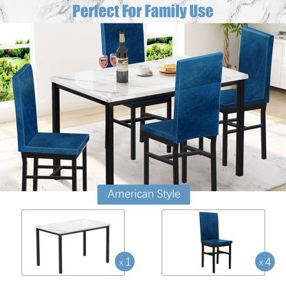 Kitchen Table and 4 Chairs Set, Metal Kitchen Table Sets Faux Marble Rectangular Breakfast Table w/Metal Legs & Black Finish Frame, Dining Table Sets for an Apartment Breakfast, SS1308