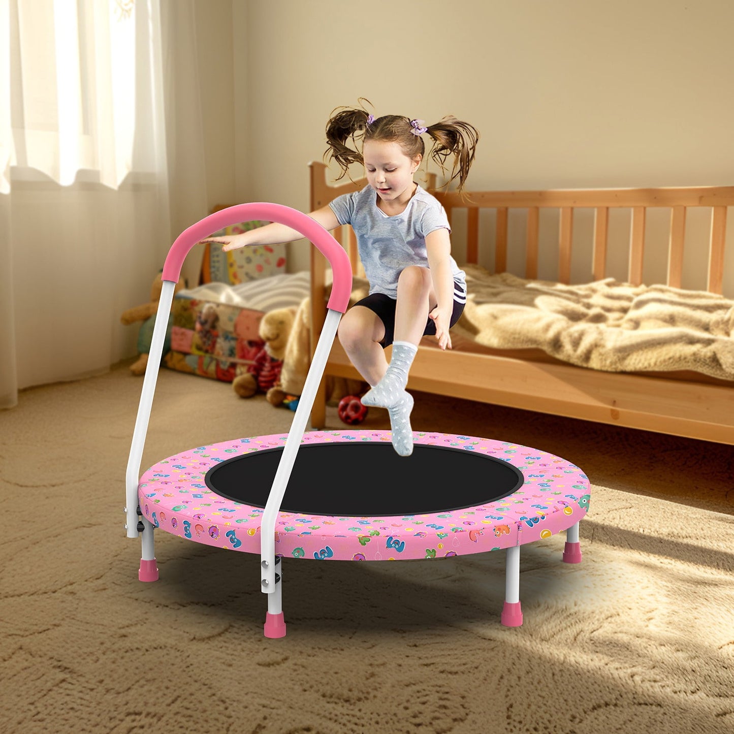 36" Mini Trampoline for Kids with Handle, Toddler Trampoline, Exercise Rebounder with Foam Handle, Indoor Trampoline, Kids Mini Trampoline, Small Rebounder Trampoline for Indoor and Outdoor Use