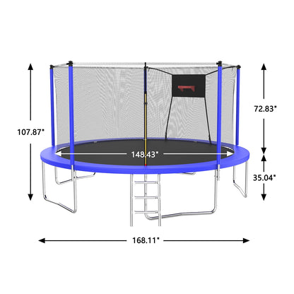 Trampoline with Enclosure, SEGMART Upgraded 14FT Kids Outdoor Trampoline with Basketball Hoop and Ladder, Heavy Duty Round Trampoline for Indoor Outdoor Backyard
