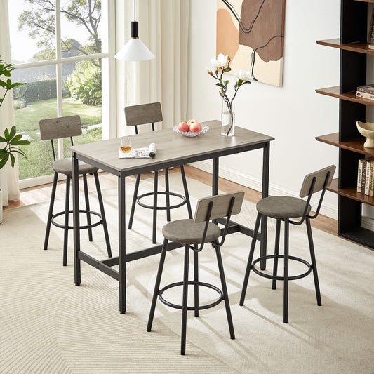 Seizeen 5-piece set of restaurant tableware, modern dining table and chair set, suitable for indoor,gray