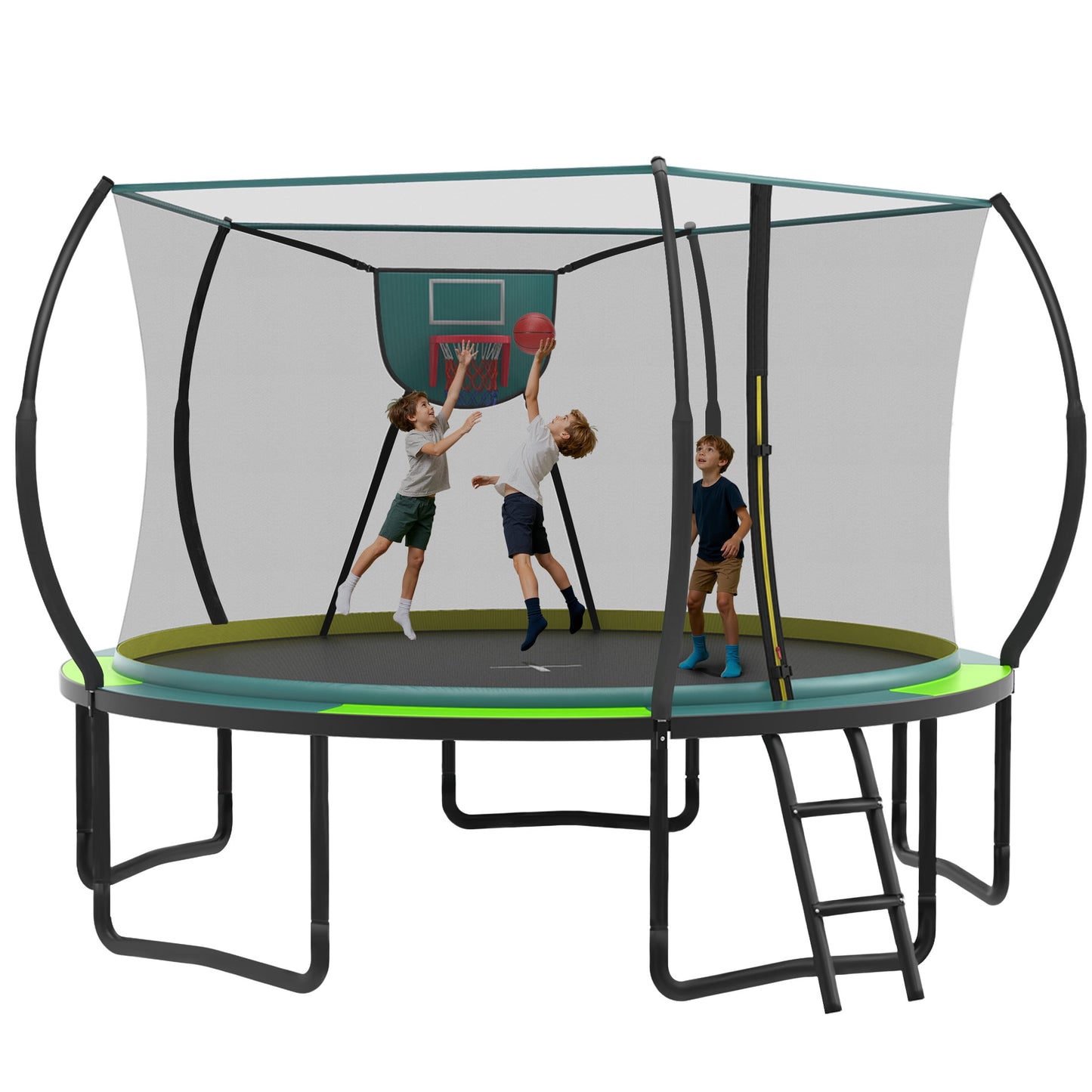SEGMART 12ft Trampoline with Basketball hoop, Upgraded Round Outdoor Kids Trampoline with Enclosure Net, Heavy Duty Backyard Trampoline with No Gap Design, Recreational Trampoline for Adults Kids