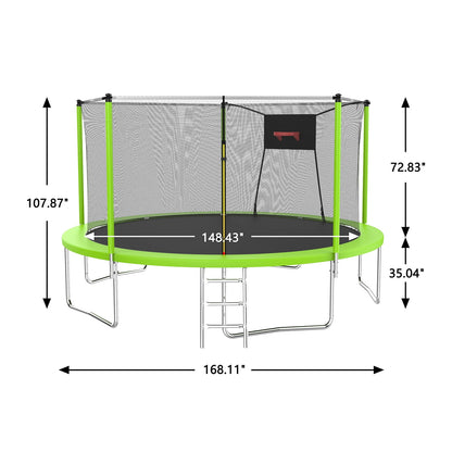 Trampoline with Enclosure, SEGMART Upgraded 14FT Kids Outdoor Trampoline with Basketball Hoop and Ladder, Heavy Duty Round Trampoline for Indoor Outdoor Backyard