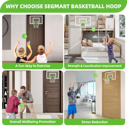 Mini Basketball Hoop with Luminous Basketball, SEGMART Glow in The Dark Wall Mounted Basketball Hoop with Backboard, Indoor Basketball Hoop for Room Wall, Gift for Boys Teens