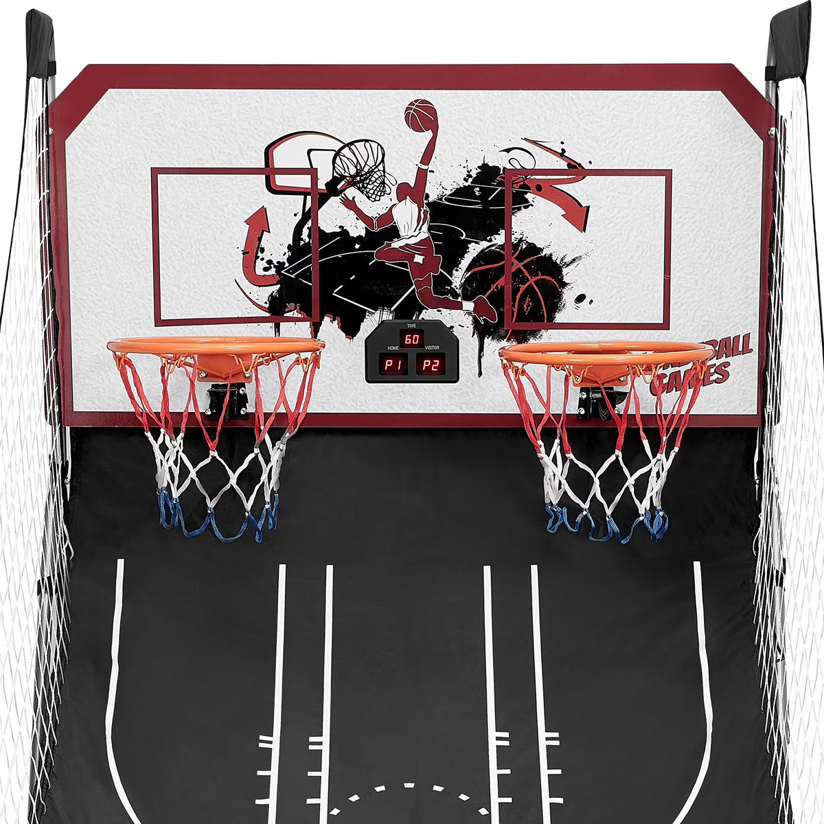 Foldable Basketball Arcade Game, 81" Electronic Dual Shot Basketball Games, Indoor Outdoor Basketball Game Machine with 8 Game Options, 6 Balls, LED Scorer, Steel Frame, Inflation Pump for Home