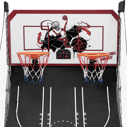 Foldable Basketball Arcade Game, 81" Electronic Dual Shot Basketball Games, Indoor Outdoor Basketball Game Machine with 8 Game Options, 6 Balls, LED Scorer, Steel Frame, Inflation Pump for Home