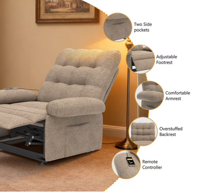 Segmart Power Lift Recliner Chair for Elderly, Heavy Duty 330lbs Antiskid Classic Fabric Linen Sofa Chair, 3 Motors Ergonomic Lounge Single Sofa with Overstuffed Arms and Remote Control