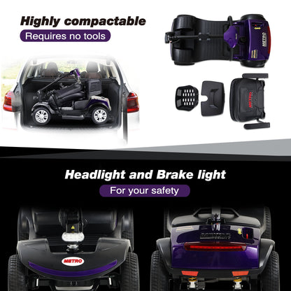Segmart 4 Wheel Mobility Scooter for Seniors,electric wheelchairs for adults lightweight foldable, 15 Miles Range, 300lbs Capacity, W/LED Head Lights & Basket, Purple