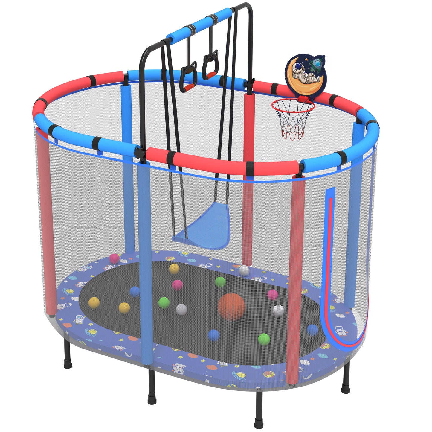60" Trampoline with Enclosure for Kids, SEGMART Indoor Outdoor Toddler Trampoline with Basketball, Indoor Outdoor Kids Trampoline with Basketball Hoop, Small Round Trampoline for Boys Girls