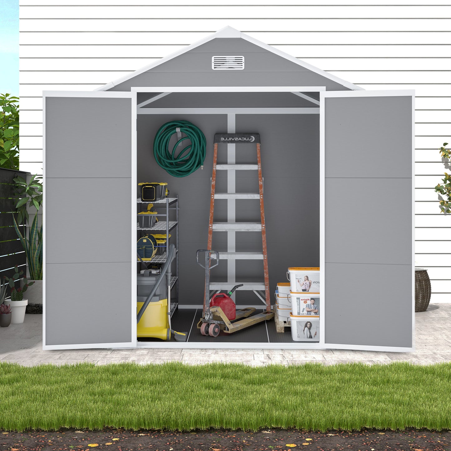 Segmart 6x5FT Shed, Heavy-duty Resin Storage Shed for Outdoor Patio, Lockable Plastic Shed with Floor, Window, Vents