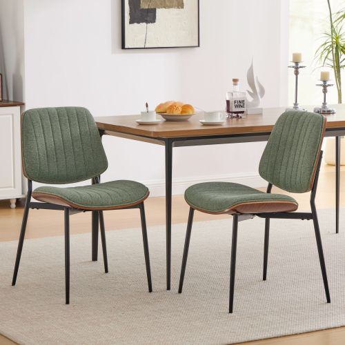 Furniture Mid Century Modern Dining Chairs Set of 2, Retro Faux Leather & Walnut Bentwood Back, Ergonomic Upholstered Seat, Tapered Metal Legs with Adjustable Feet