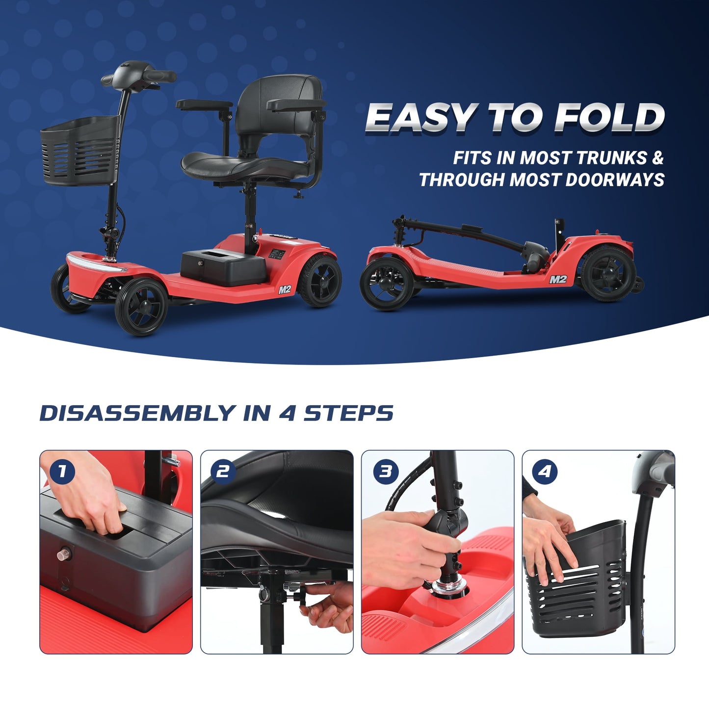 Segmart 4 Wheel Mobility Scooter for Seniors,Portable Electric Scooters Motorized with LED Light,Power Scooter for Best Gift