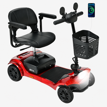 Mobility Scooter for Seniors, Segmart 4-Wheel Electric Scooter with Shock Absorption & Large Comfort Seat, 300W Foldable Senior Scooter with USB, LED Light, 300 lb Capacity, Red