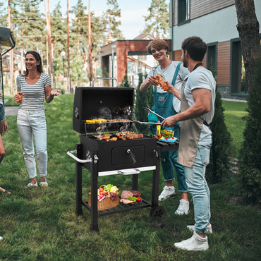 Segmart Charcoal Grill, Outdoor BBQ Grill with Foldable Side Table, Heavy Duty 24-inch Charcoal Grill on Wheels Portable