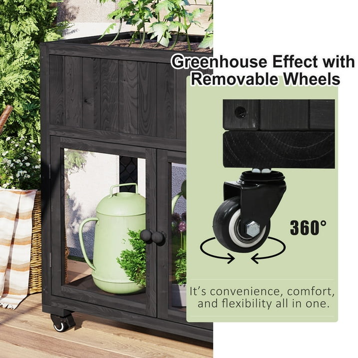 Segmart Raised Wood Greenhouse Outdoor/Indoor,Herb Garden Above Ground Cold Frame with Legs,Mini Garden Bed On Wheels Patio for Vegetable herb