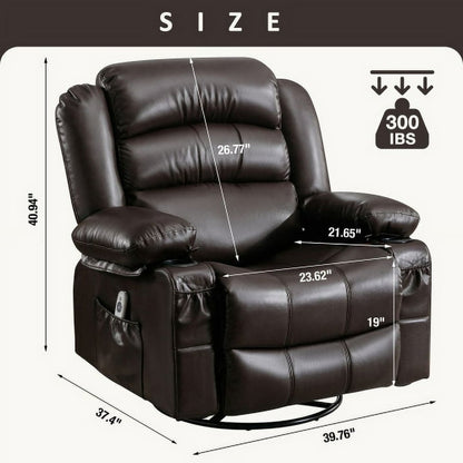 Segmart 360° Swivel Massage Recliner Chairs with Remote Control, PU Leather 8-Point Vibration Massage Recliner Chair with USB Charger, Cup Holders Bread-Type Handrail & Padded Seat Backrest, Brown