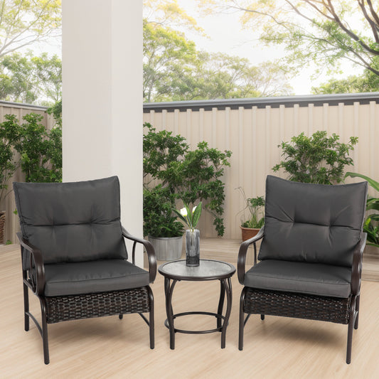 Segmart 3-piece Patio Set , outdoor wicker furniture combination,With cushion，2 comfortable rattan chairs and coffee table, black