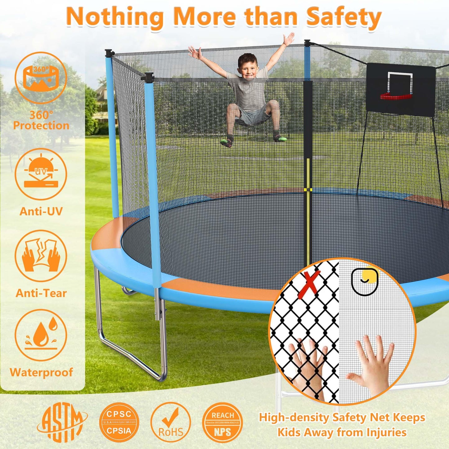 14Ft Trampoline for Kids and Adults, Outdoor Trampoline with Basketball Hoop, Segmart Upgrade Heavy Duty Trampoline with Enclosure Net & Ladder for Backyard Patio Garden