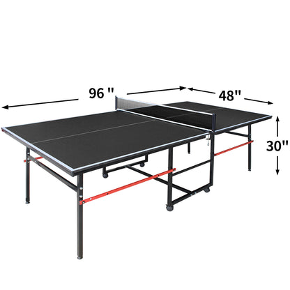Mid-Size Table Tennis Table, SEGMART 8FT Foldable Outdoor Ping Pong Table with Net, 2 Table Tennis Paddles and 3 Balls, Portable Table Tennis Game Set for Indoor Outdoor, Black