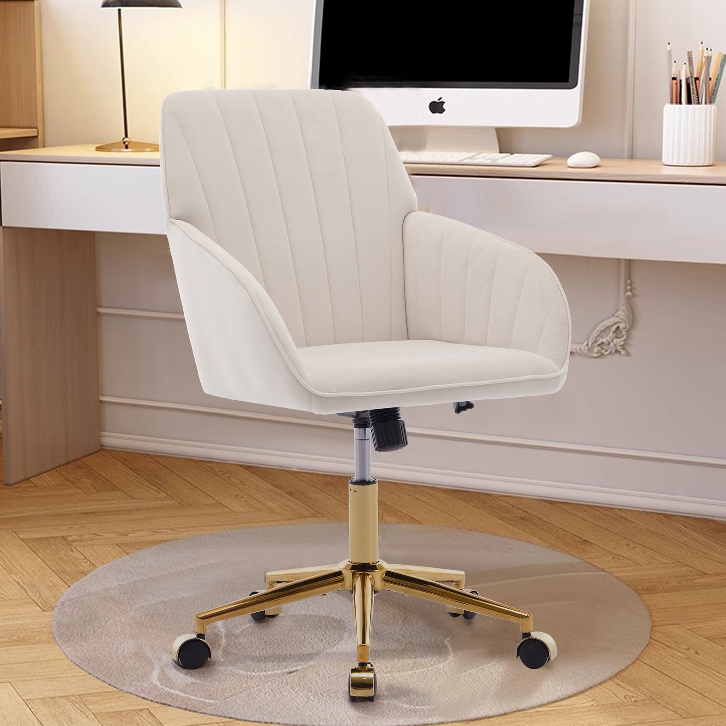 Office Chair with Memory Foam,Adjustable Swivel Desk Chair, Velvet Upholstered, Supportive Backrest for Home Office & Bedroom