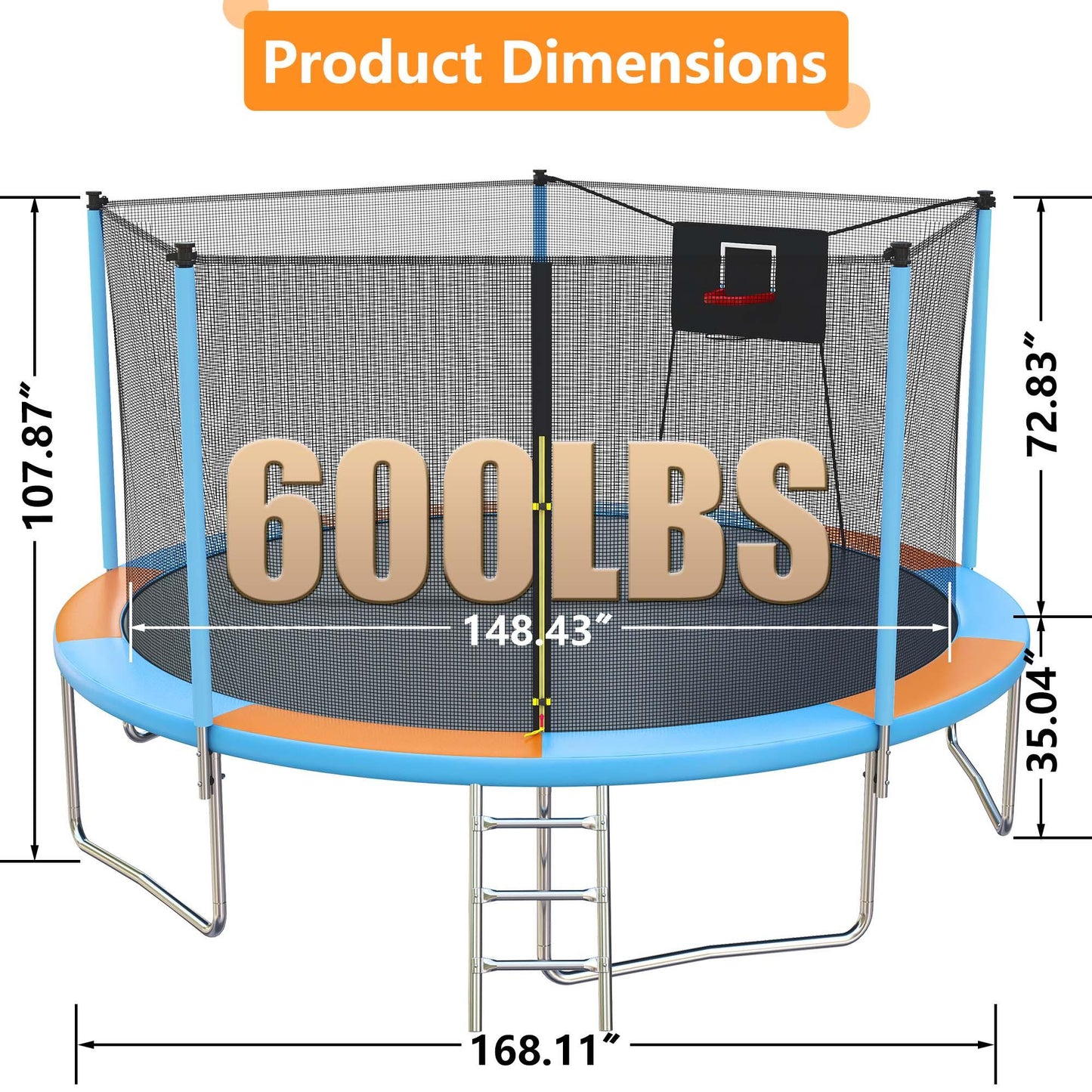 14FT Trampoline for Adults Kids, SEGMART Upgraded Kids Outdoor Trampoline with Basketball Hoop, Safety Enclosure Net, Heavy Duty Recreational Round Trampoline for Indoor Outdoor Backyard, Blue