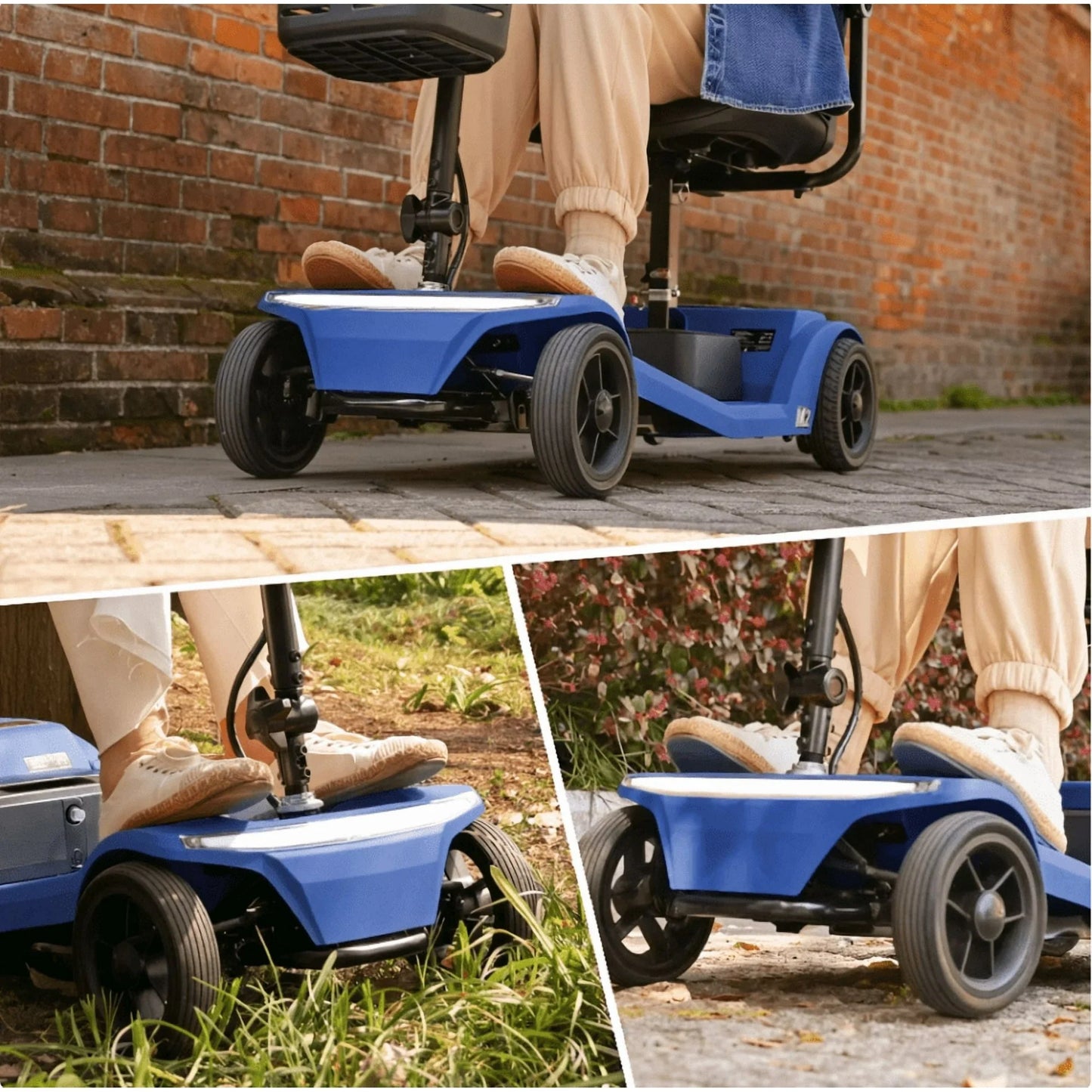 4-Wheel Foldable Mobility Scooter for Seniors, Portable Electric Power Scooter with Stable Anti-Tip Wheels, Rear Brake Light, USB charging port,Supports 330 lbs,Travel Scooter,Blue