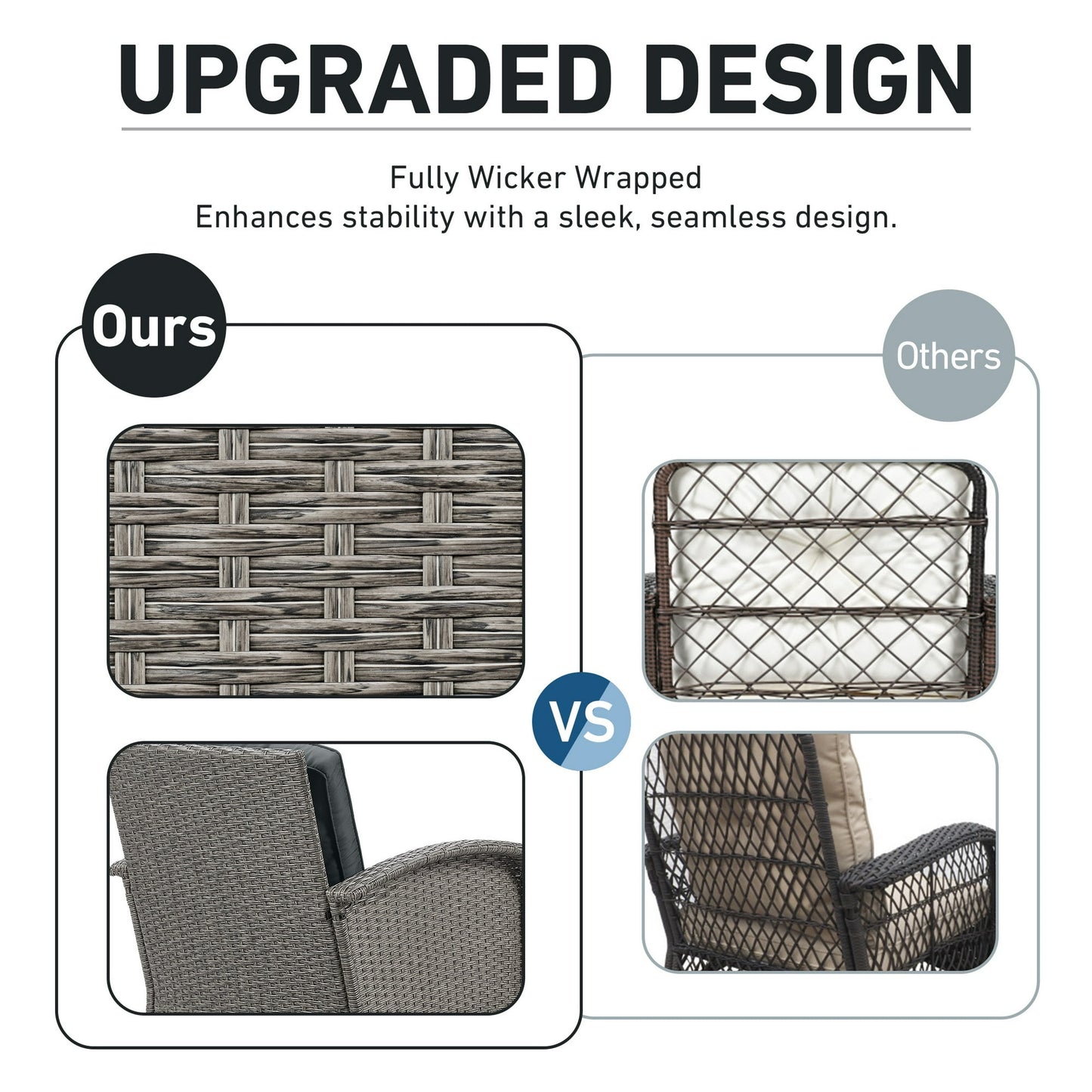 Patio Swivel Rocking Chairs Set, Segmart 3-Piece Outdoor 360° Rocking Patio Conversation Set with Thickened Cushions and Glass Coffee Table for Backyard, Max Weight 360 LBS, Gray