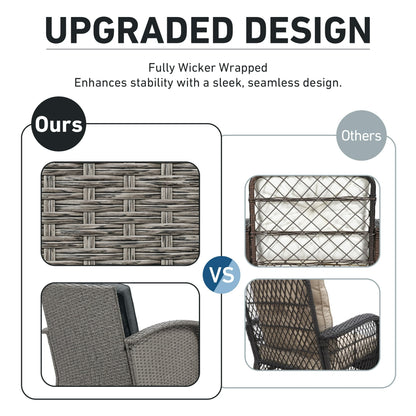 Patio Swivel Rocking Chairs Set, Segmart 3-Piece Outdoor 360° Rocking Patio Conversation Set with Thickened Cushions and Glass Coffee Table for Backyard, Max Weight 360 LBS, Gray