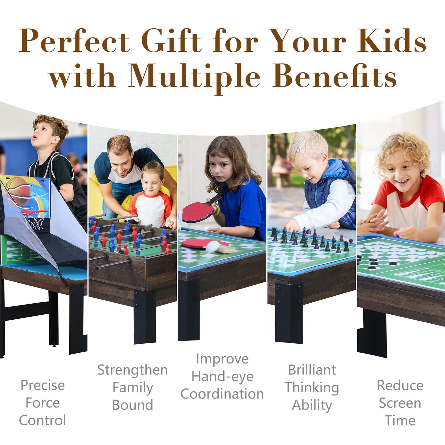 48'' 16 in 1 Multi Game Table, Combo Game Table Set for Game Room, Multifunctional Game Table with Bow, Arrow, Basketball, Football, Hockey, Foosball, Shuffleboard, Ping Pong, Chess, Checkers, Bowling