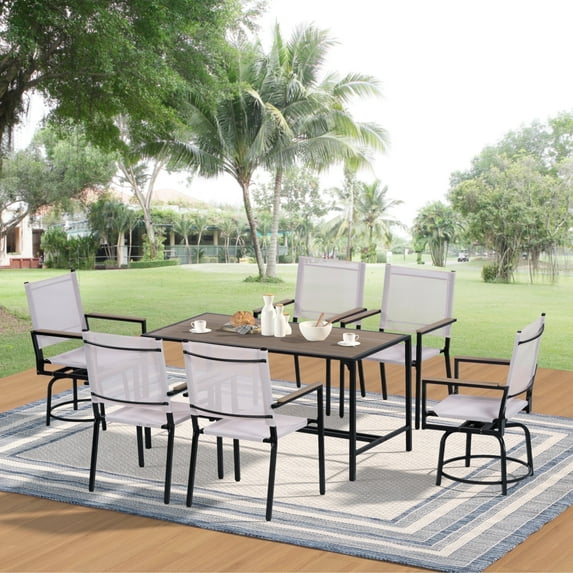 Segmart Outdoor Furniture Dining Set,Patio Dining Table Set for 6 Person, Patio Table and Chairs Set with Textilene Armchairs, Conversation Furniture Set for Backyard, Poolside, Pink