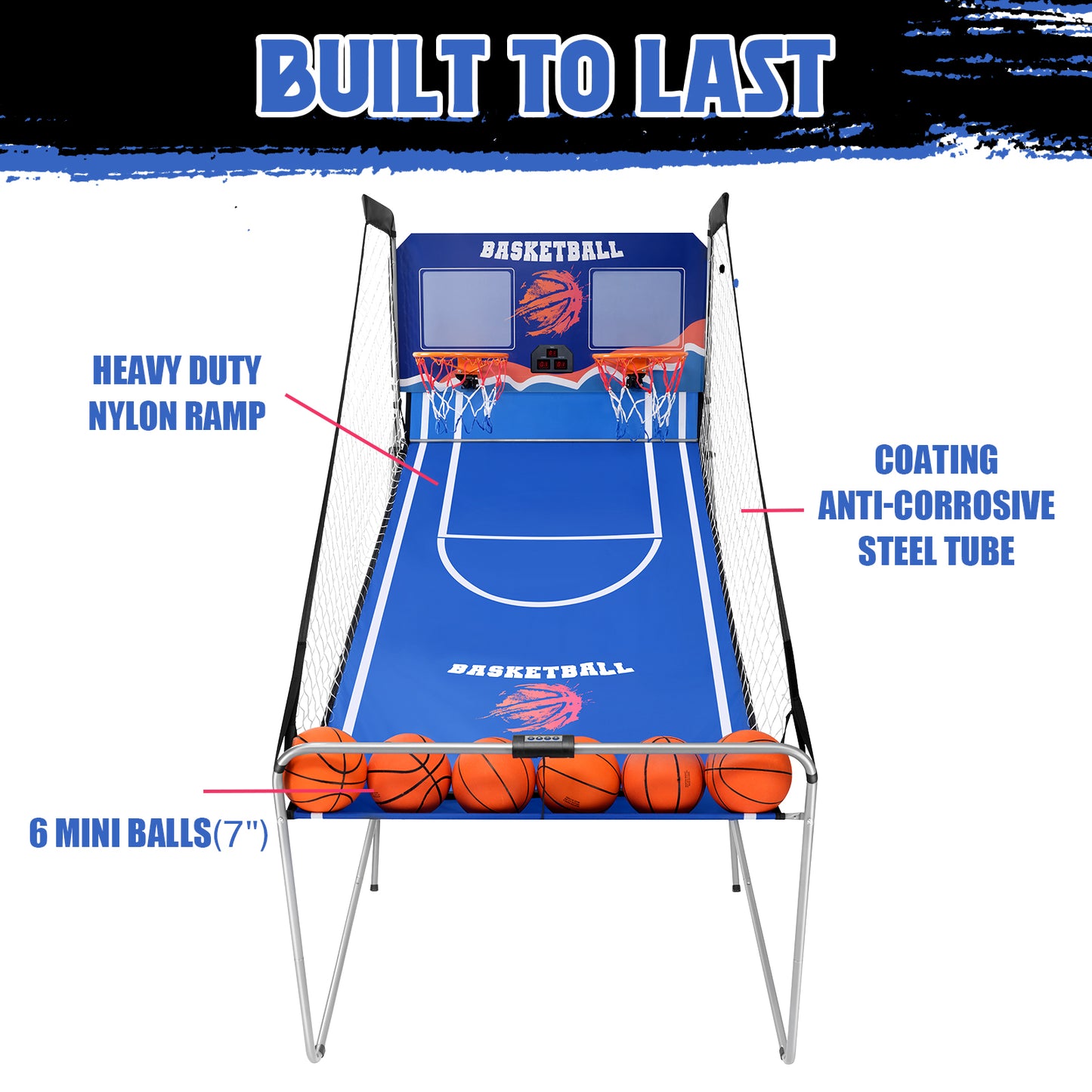 Foldable Basketball Arcade Game for 2 Players, SEGMART Dual Shot Electronic Basketball Hoop Arcade Machine with LED Scoreboard, 6 Balls, 8 Game Modes, Indoor Basketball Game for Kids Adults, Blue