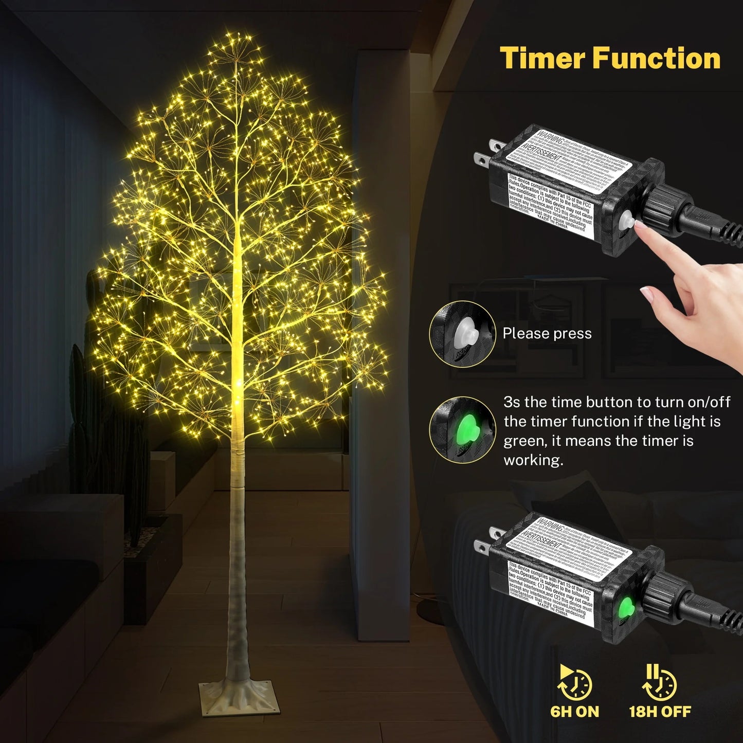 3-Pieces Lighted Birch Trees Sets, SEGMART 6FT+5FT+4FT White Pre-lit Christmas Trees with 650 LED, Stand and Timer, Artificial Christmas Decorations for Festival, Party