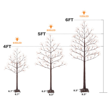 Segmart 3 Packs White Lighted Birch Trees, 4FT+5FT+6FT Prelit Artificial Christmas Tree with 2560 Warm LED Lighted, Indoor and Outdoor Light Up Home Christmas Decorations with Timer, Brown