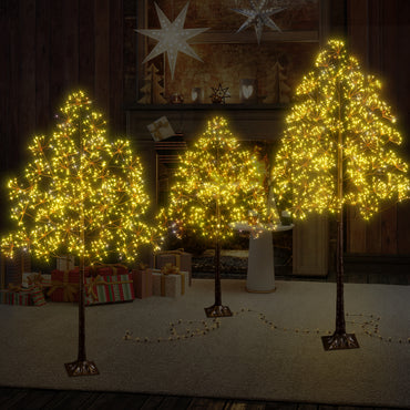 Segmart 3 Packs White Lighted Birch Trees, 4FT+5FT+6FT Prelit Artificial Christmas Tree with 2560 Warm LED Lighted, Indoor and Outdoor Light Up Home Christmas Decorations with Timer, Brown
