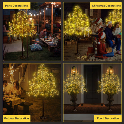 Segmart 3 Packs White Lighted Birch Trees, 4FT+5FT+6FT Prelit Artificial Christmas Tree with 2560 Warm LED Lighted, Indoor and Outdoor Light Up Home Christmas Decorations with Timer, Brown