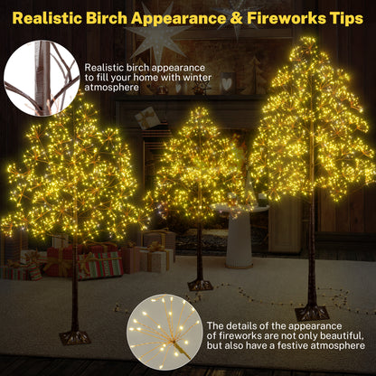 Segmart 3 Packs White Lighted Birch Trees, 4FT+5FT+6FT Prelit Artificial Christmas Tree with 2560 Warm LED Lighted, Indoor and Outdoor Light Up Home Christmas Decorations with Timer, Brown