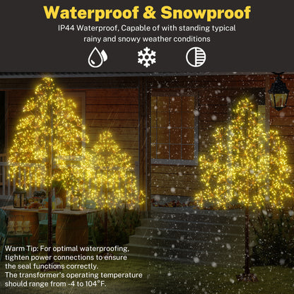 Segmart 3 Packs White Lighted Birch Trees, 4FT+5FT+6FT Prelit Artificial Christmas Tree with 2560 Warm LED Lighted, Indoor and Outdoor Light Up Home Christmas Decorations with Timer, Brown