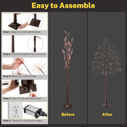 Segmart 3 Packs White Lighted Birch Trees, 4FT+5FT+6FT Prelit Artificial Christmas Tree with 2560 Warm LED Lighted, Indoor and Outdoor Light Up Home Christmas Decorations with Timer, Brown
