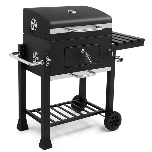 Segmart Charcoal Grill, Outdoor BBQ Grill with Foldable Side Table, Heavy Duty 24-inch Charcoal Grill on Wheels Portable