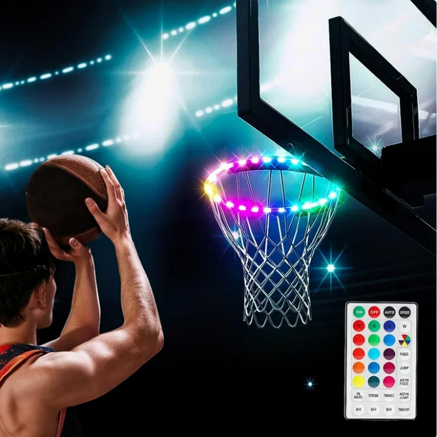 SEGMART 5.25ft LED Basketball Hoop Lights, Remote Control Basketball Rim LED Light, 16 Color Change by Yourself, Waterproof, Super Bright to Play at Night Outdoors, Good Gift for Kids