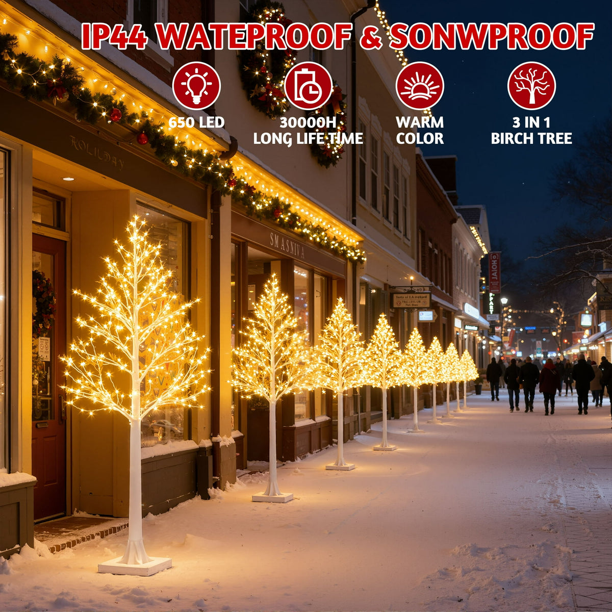 3-Pieces Lighted Birch Trees Sets, Segmart 6FT+5FT+4FT Christmas Tree with 650 LED, Stand and Timer, Christmas Porch Decorations Lighted Trees for Indoor Outdoor
