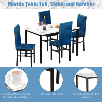 Kitchen Table and 4 Chairs Set, Metal Kitchen Table Sets Faux Marble Rectangular Breakfast Table w/Metal Legs & Black Finish Frame, Dining Table Sets for an Apartment Breakfast, SS1308