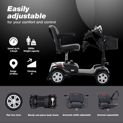 Outdoor Mobility Scooter for Senior, Heavy Duty Electric Scooters with 4 Wheel, Sliding Swivel Seat with Flip-Up Armrests for Adults, Easy Assembly, 300lbs, Chrome, SS202