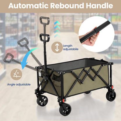 Collapsible Wagon with Wheels,Segmart Folding Wagon Cart All Terrain,Heavy Duty Garden Carts with Adjustable Handle,Utility Wagon for Outdoor Sports,Camping Shopping Fishing