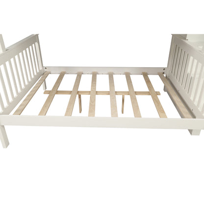 SEGMART Wood Bunk Beds , 76.97'' x 51.57'' Solid Wood Twin-Over-Full Bed, Sturdy Wood Twin-Over-Full Bunk Beds w/ 4 Storage Shelves, 4-Step Ladder, Full-Length Guardrails, 250lbs, S1914