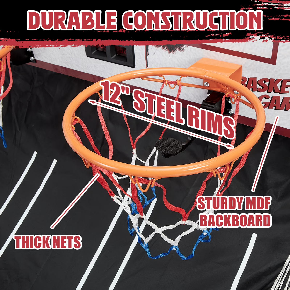 Foldable Basketball Arcade Game, 81" Electronic Dual Shot Basketball Games, Indoor Outdoor Basketball Game Machine with 8 Game Options, 6 Balls, LED Scorer, Steel Frame, Inflation Pump for Home