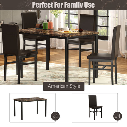 Kitchen Dining Table Set, Metal Kitchen Table Sets with 4 Chairs, Faux Marble Rectangular Breakfast Table w/Metal Legs & Black Finish Frame, Dining Table Sets for an Apartment Breakfast, S12528