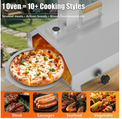 Segmart 12" Wood Pellet Pizza Oven, Portable Outdoor Pizza Maker with Fast Heating, Rotating Stone & Thermometer for Camping Backyard Patio