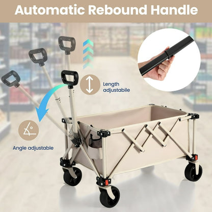 Collapsible Wagon with Wheels,Segmart Folding Wagon Cart All Terrain,Heavy Duty Garden Carts with Adjustable Handle,Utility Wagon for Outdoor Sports,Camping Shopping Fishing